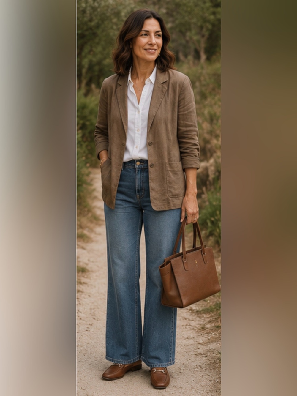 Eileen Fisher brown 100% organic linen two button blazer